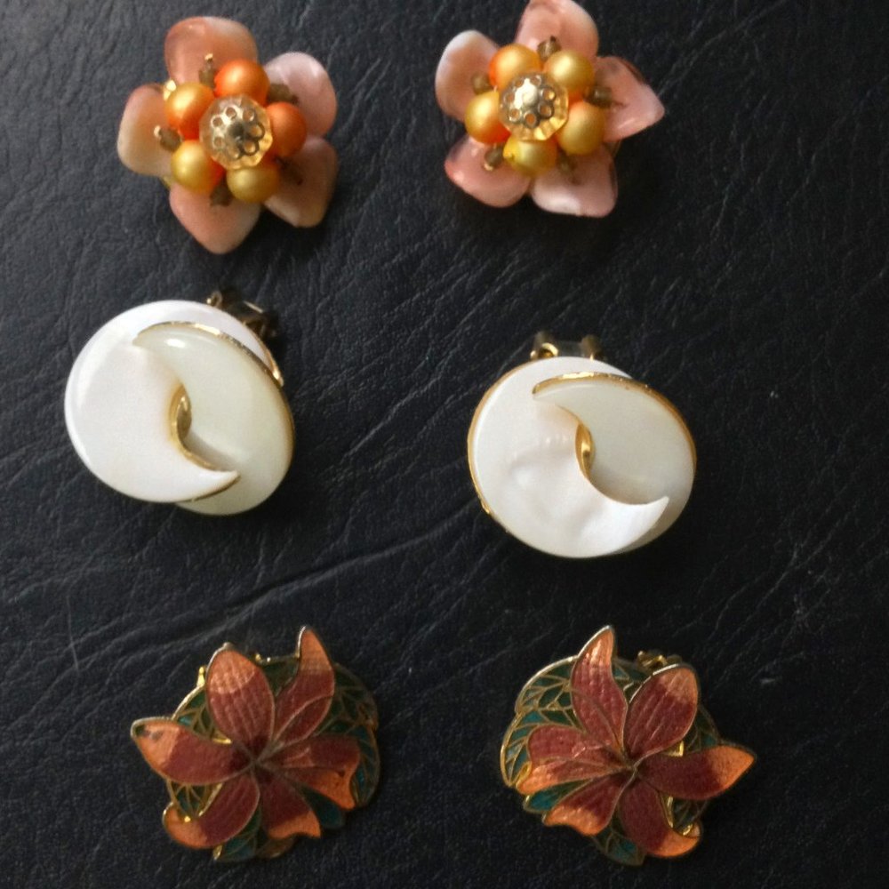 Vintage Clip on Earrings 3 sets- One signed SG